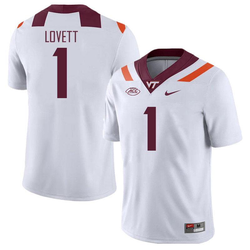 Men #1 Dante Lovett Virginia Tech Hokies College Football Jerseys Stitched Sale-White